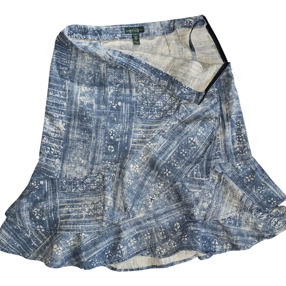 Lauren Jeans Co Ralph Lauren Womens Boho Linen Cotton Blue Ruffle Hem Skirt Sz 4 - Picture 10 of 14